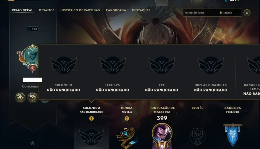 Unranked com 125 Champs e 87 Skins ( MID / JG / ADC )