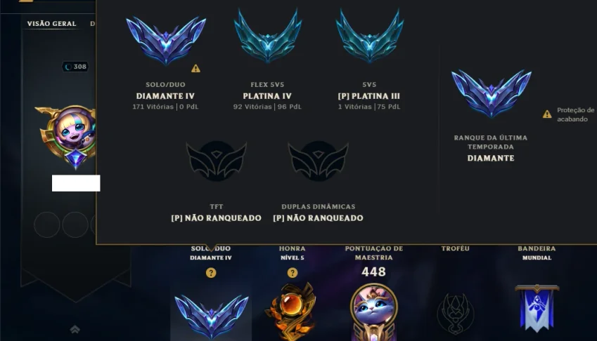 Diamante 4 com 150 Champs e 118 Skins ( ADC / MID )