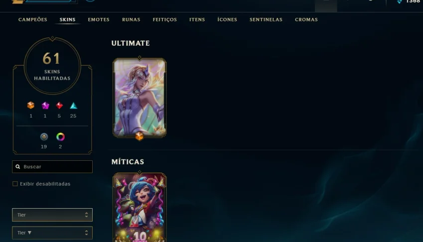 Conta de LOL | Diamond 4 | 61 SKINS | 1 UTT 1 MIT 5 LENDA|