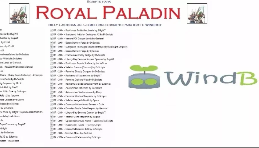 Scripts windbot Tibia Royal Paladin Testados! Promoção!