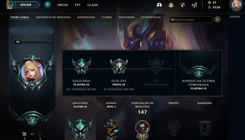 Conta League of Legends (platina 3)