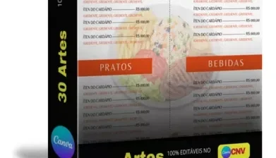 Pack 30 Artes Canvas Cardapios
