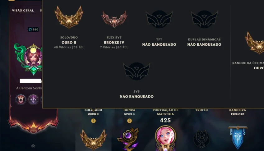 Ouro 2 com 110 Champs e 289 Skins +9 Prestigios
