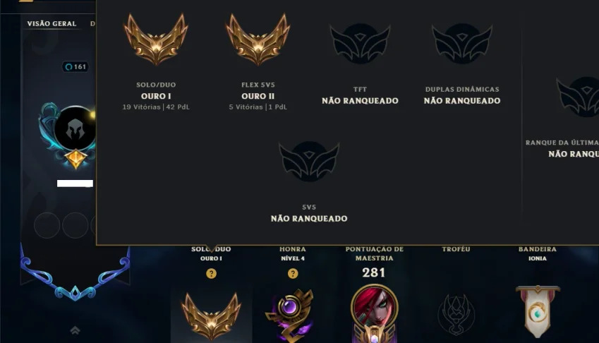 Ouro 1 com 110 Champs e 67 Skins ( MONO MID )