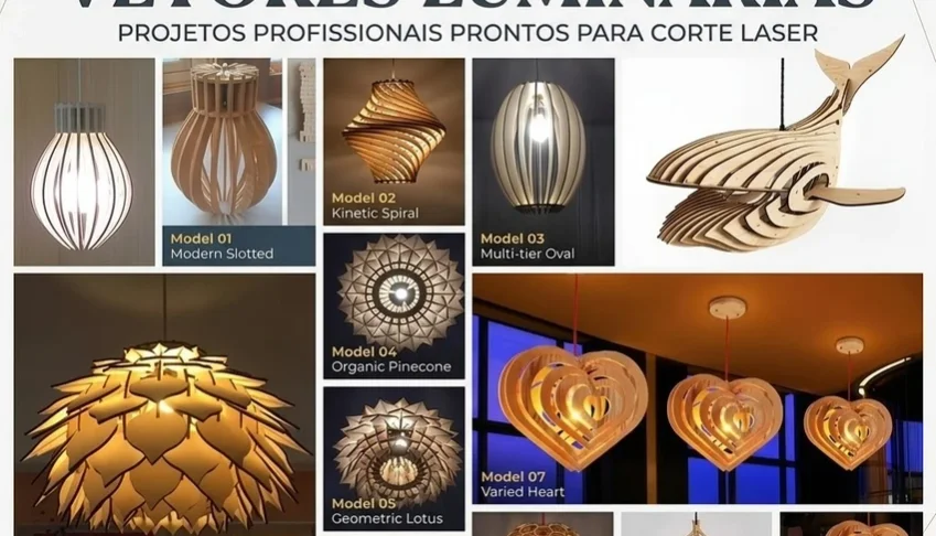 Pack 40 Vetores Luminárias Abajur Corte MDF Laser Router CNC