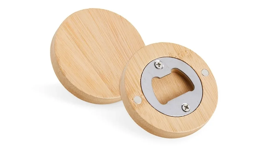 Abridor Redondo em Bambu e Metal - 6 cm