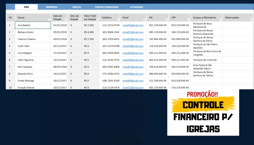 Planilha Controle Financeiro para Igrejas