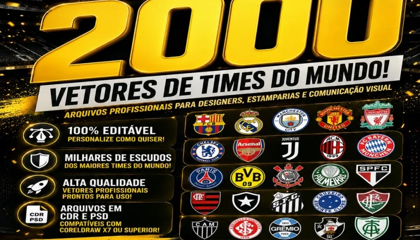 Pack 2 Mil Escudos Brasões de Times de Futebol - Editáveis