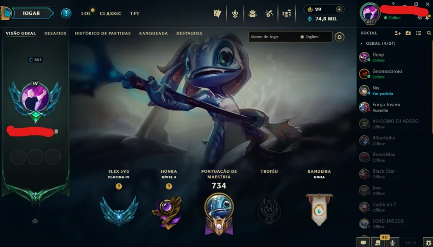 Conta Lol Platina 295 Skins Main Adc E Mid / Tft Mestre 2X