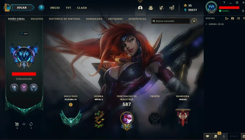 Conta LOL Platina 22K BP Todos os Champs + 185 Skins