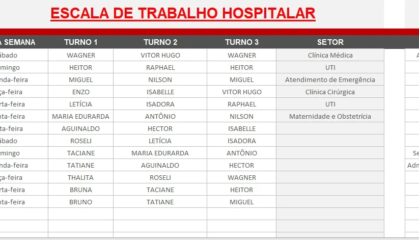 Planilha De Escala Hospitalar - 2024 Editavel