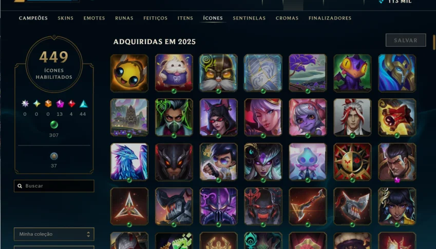 conta lol 1200 skin nivel 1100