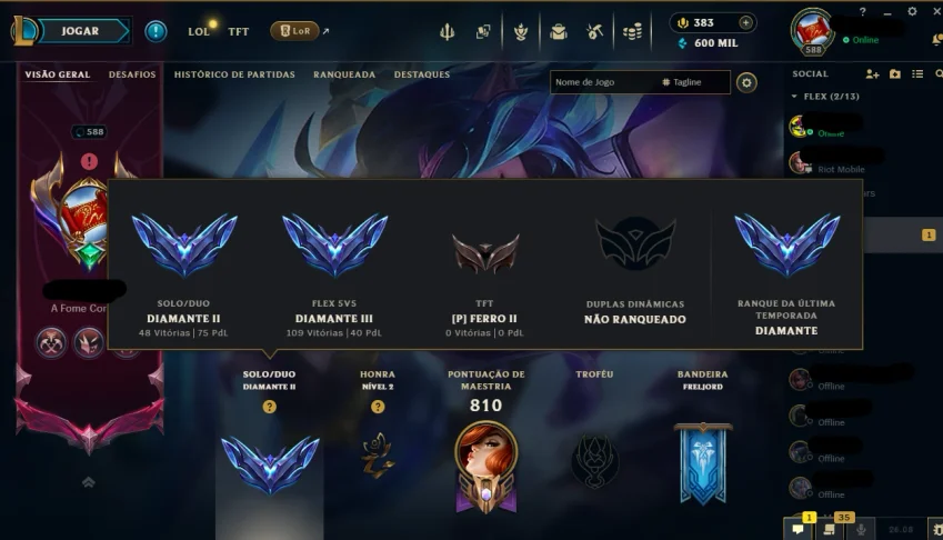 Conta LOL MMR Mestre , D2 desde de 2013 sem Ban