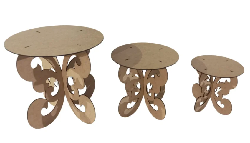 Kit Mesa Provençal MDF cru – 3 Bandejas com Borboletas...