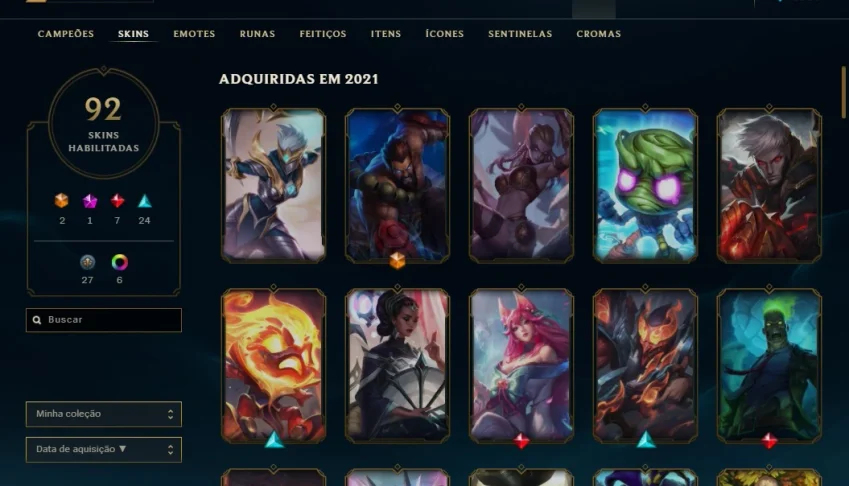 conta lvl 334 Gold 3 com 92 skins