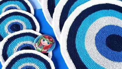 Kit Sousplat e Porta Copo Olho Grego em Crochê