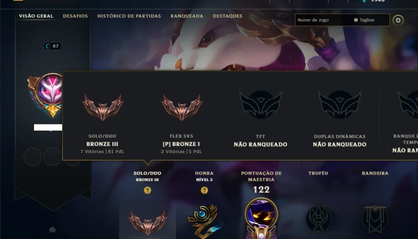 Bronze 3 com 65 Champs e 17 Skins