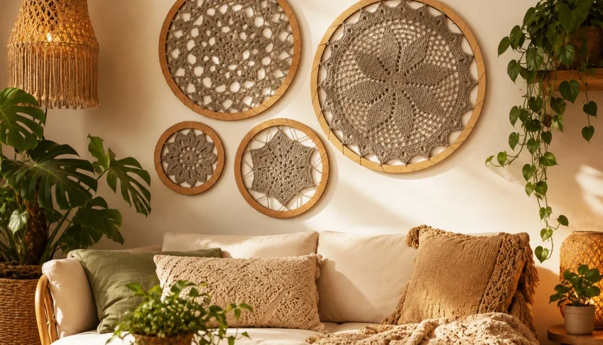 Painel de 4 Mandalas em Crochê