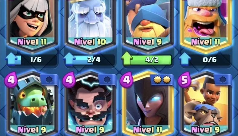 clash royale lv 12 , 90k de ouro varias cartas upadas