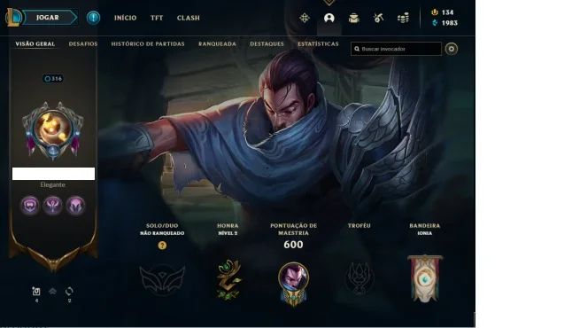 Conta De Lol Level 316 - Mmr Gold/Plat - 174 Skins