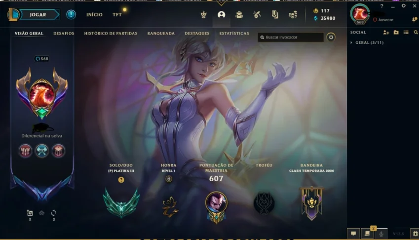 Conta Lol 282 Skin Plat3 1 Partida Md10 Lvl 568