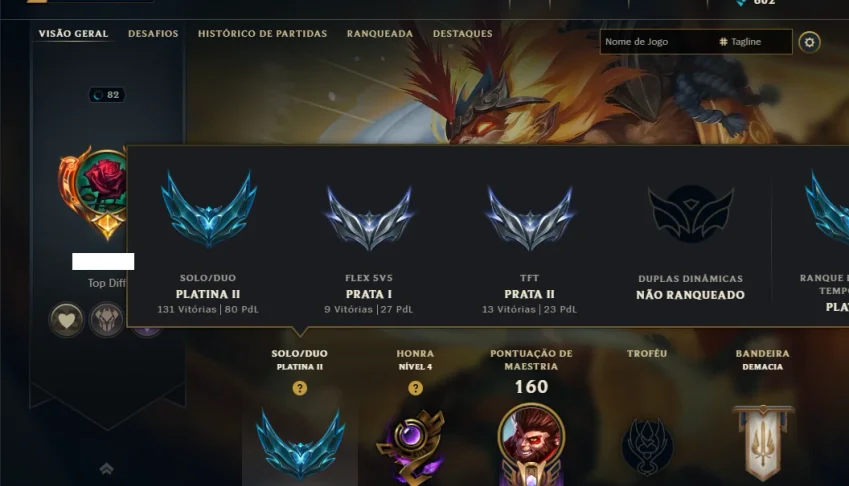 Platina 2 com 125 Champs e 36 Skins +1 Prestigio