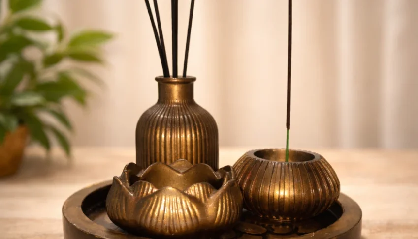 Conjunto Incensário Golden com 4 peças
