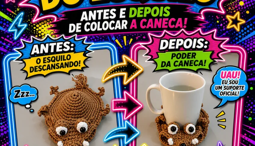 Porta copo esquilo de crochê
