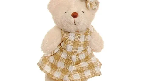 Ursinha com Vestido Xadrez - Branco/Bege (10 cm)