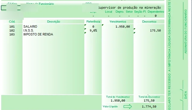 Modelo de Holerite / Contracheque / Planilha de Folha de Pag