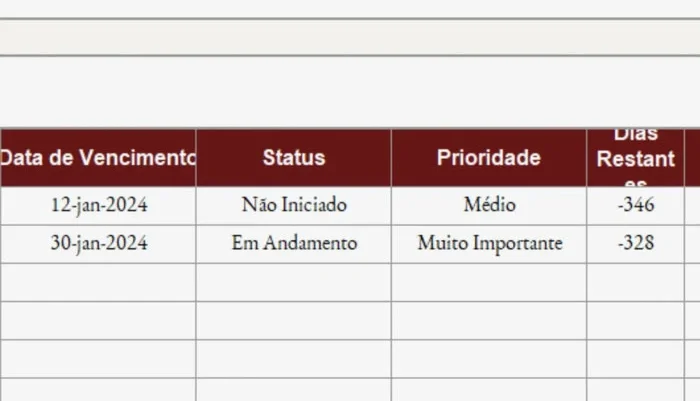 Planilha de Organização de Tarefa