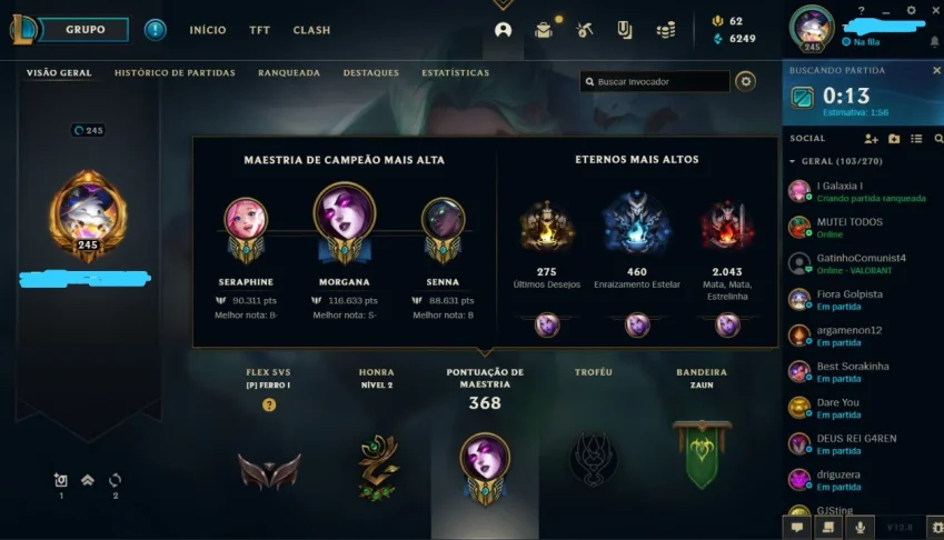 Conta LOL com 115 skins 3 Ultimates