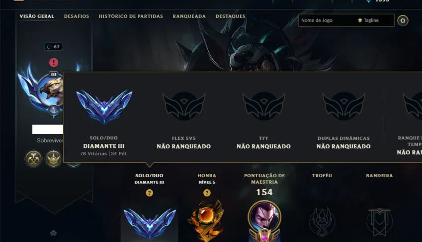 Diamante 3 com 70 Champs e 16 Skins