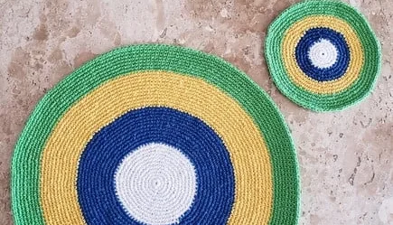 Kit Sousplat e Porta Copo Brasil em Crochê