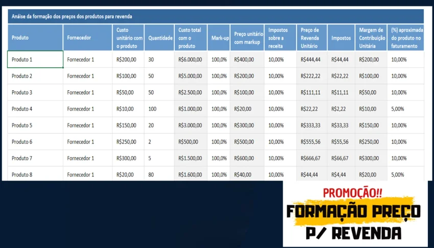 Planilha Formação de Preço para Revenda