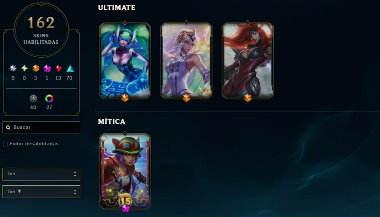 Conta de LoL LVL 460 Prata 162 skins, 475 reais