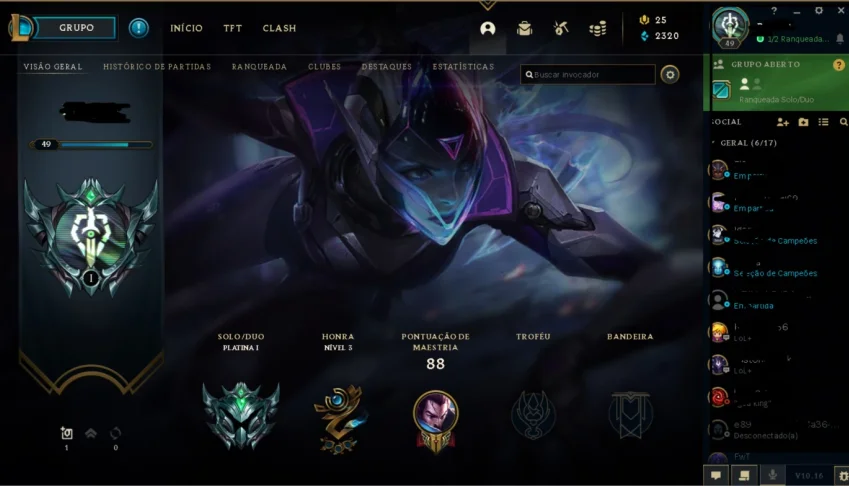 Conta League Of Legends ELO Platina I (COM EMAIL)
