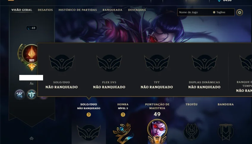 Unranked com 35 Champs e 15 Skins