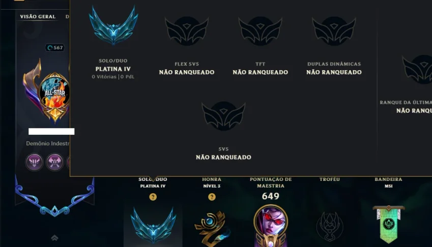 Platina 4 com TODOS os Champs e 254 Skins ( MAIN ADC )