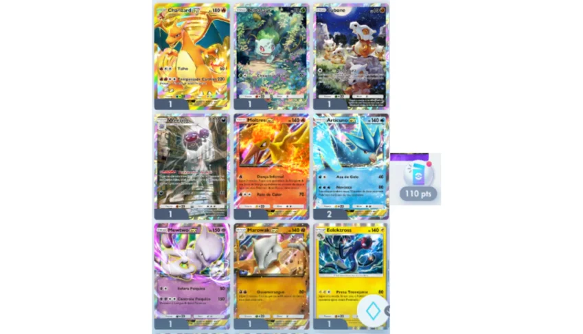 Pokemon Pocket Charizard Crown + fotos cartas da foto.