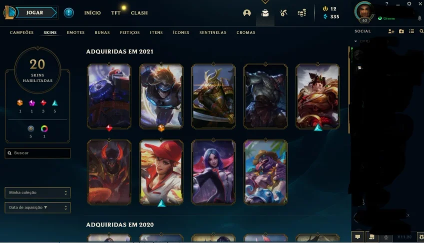 CONTA COM 8 GEMAS 20 SKINS 1010 ESPOLIOS EZREAL ULTIMATE