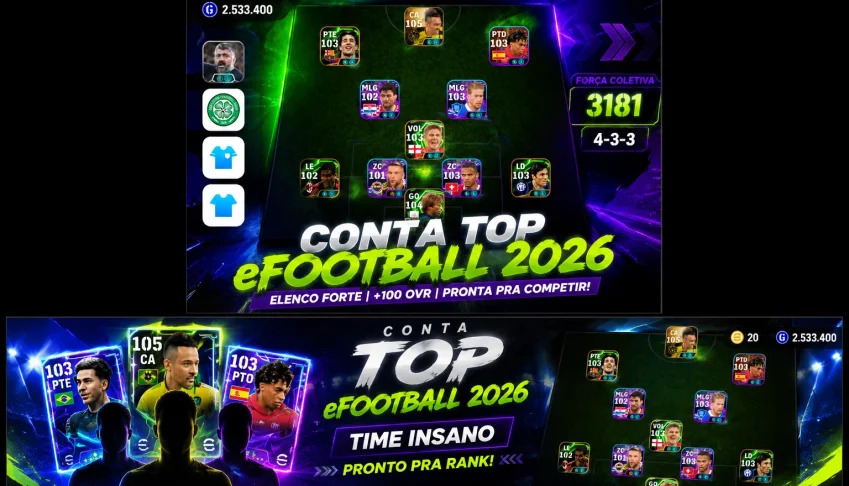 CONTA TOP eFootball 2026 🔥 3180 Força Coletiva | Time Insa