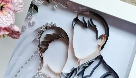 Quadro Silhueta de Casal em Quilling 15 x 15 cm