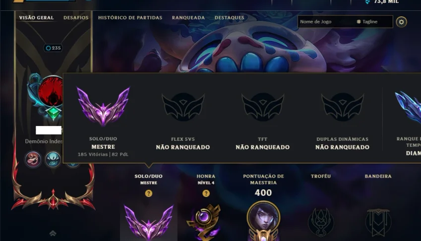 Mestre com 110 Champs e 86 Skins ( 82 PDL )