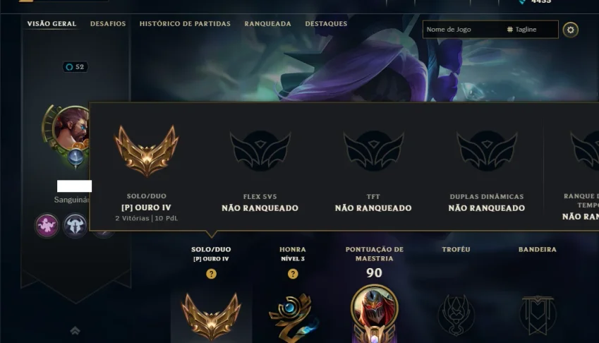 Ouro 4 com 55 Champs e 22 Skins