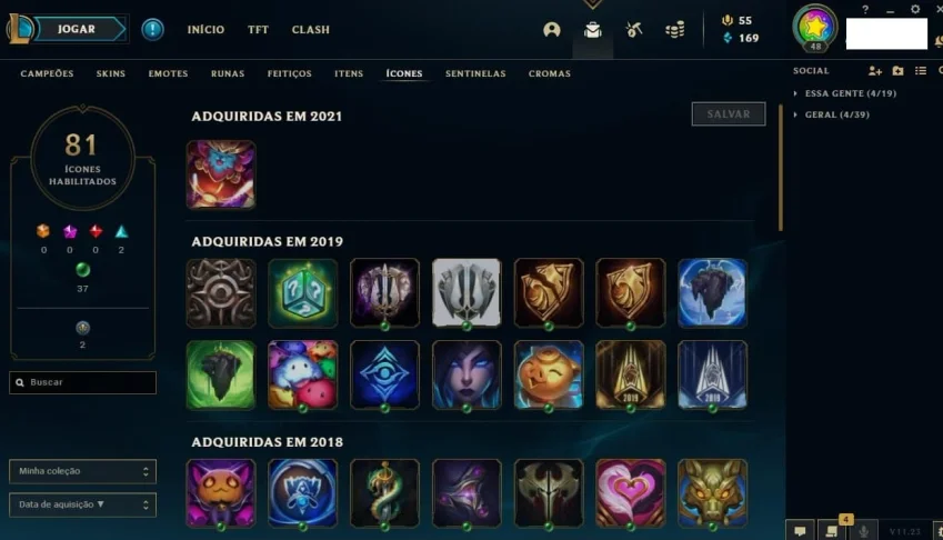 conta LOL 2015 + skins + ícones antigos