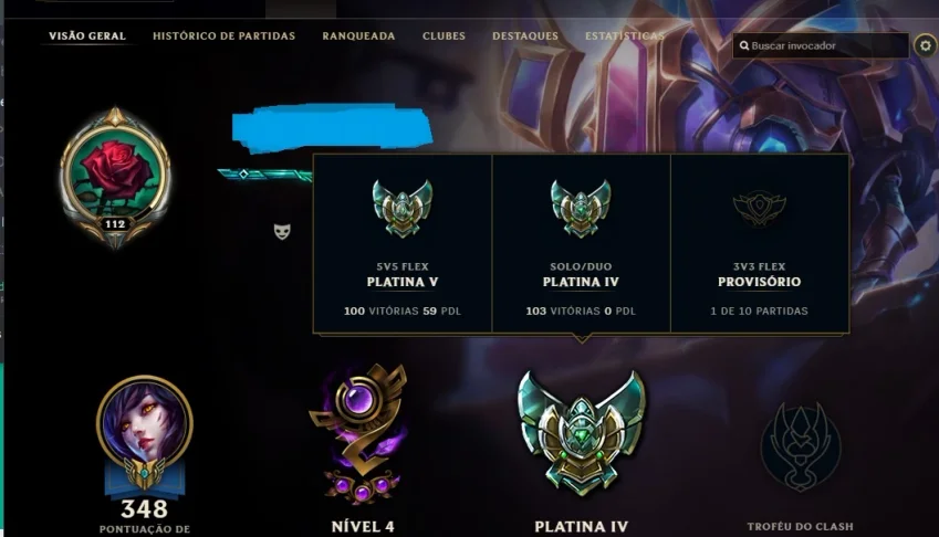 Conta LoL /Platina 4 soloq /Platina 5 FLEX/ Skin mística Kog