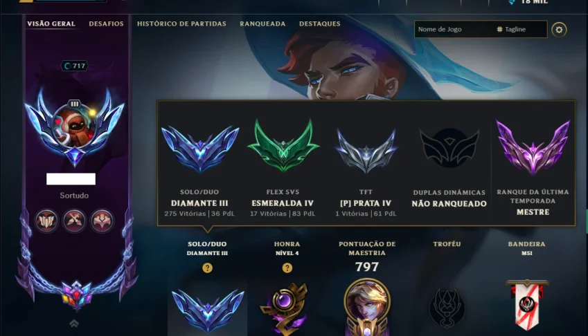 Diamante 3 com TODOS os Champs e 196 Skins +3 Prestigios