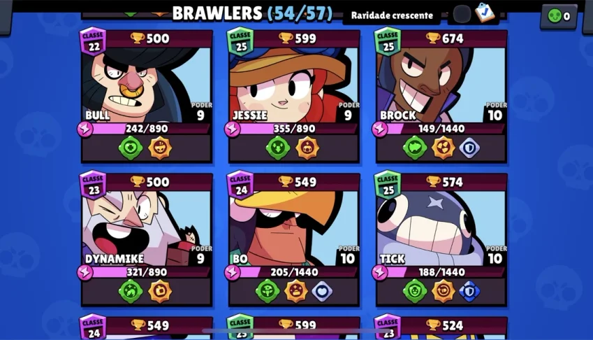 conta brawler stars, 28000 trofeús, 54 brawlers
