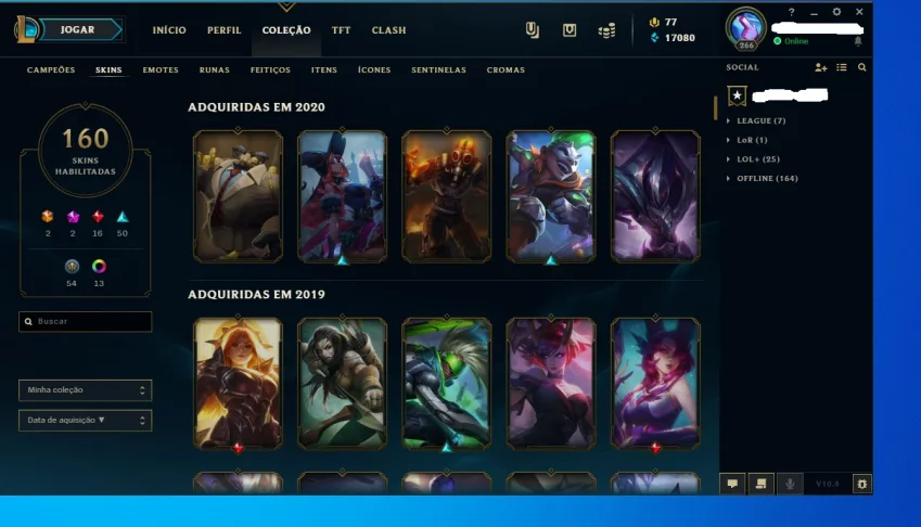 Conta do LoL todos os champs + 160 skins + 15000 essencias